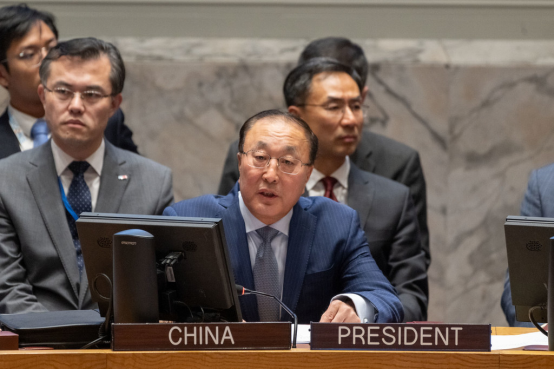 中国常驻联合国代表张军在会上发言（联合国官网）