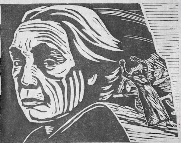 曹文汉 《珂勒惠支》30x37cm   1982年   黑白木刻