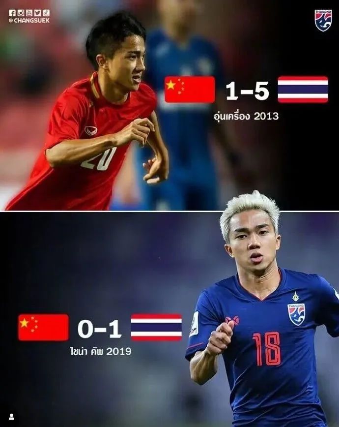 国足近10年两负泰国队。