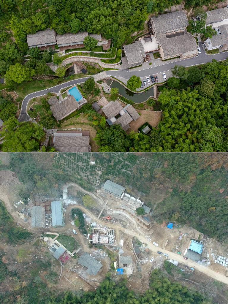 位于安徽省合肥市庐江县万山镇长冲村的民宿建设前后对比图.