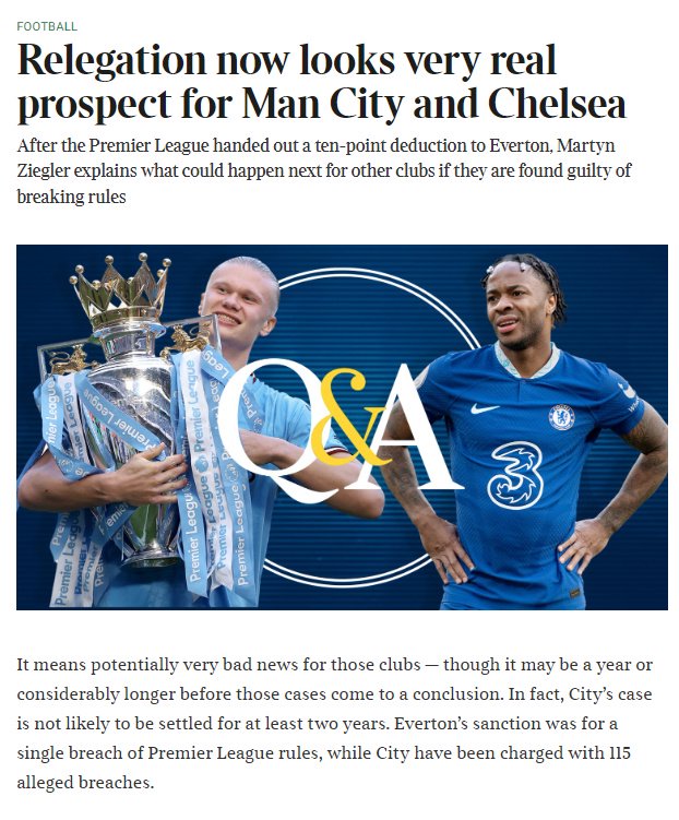 曼城和切尔西会遭遇重罚吗?