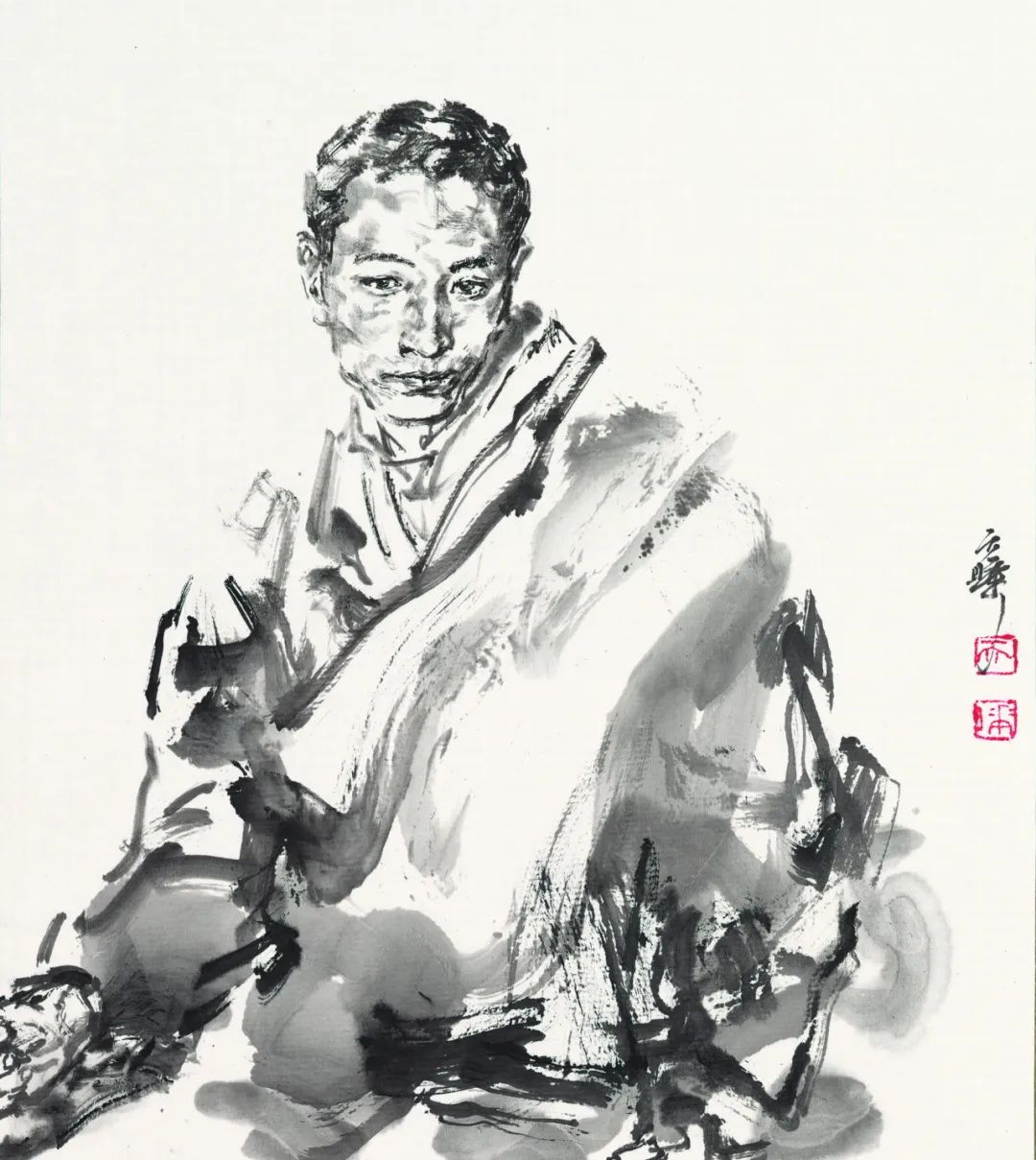 盛天晔《沉静的男子》24×27cm 纸本水墨 2020年