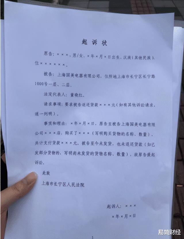 (法院向消费者提供的起诉模板 图源:蓝鲸财经)