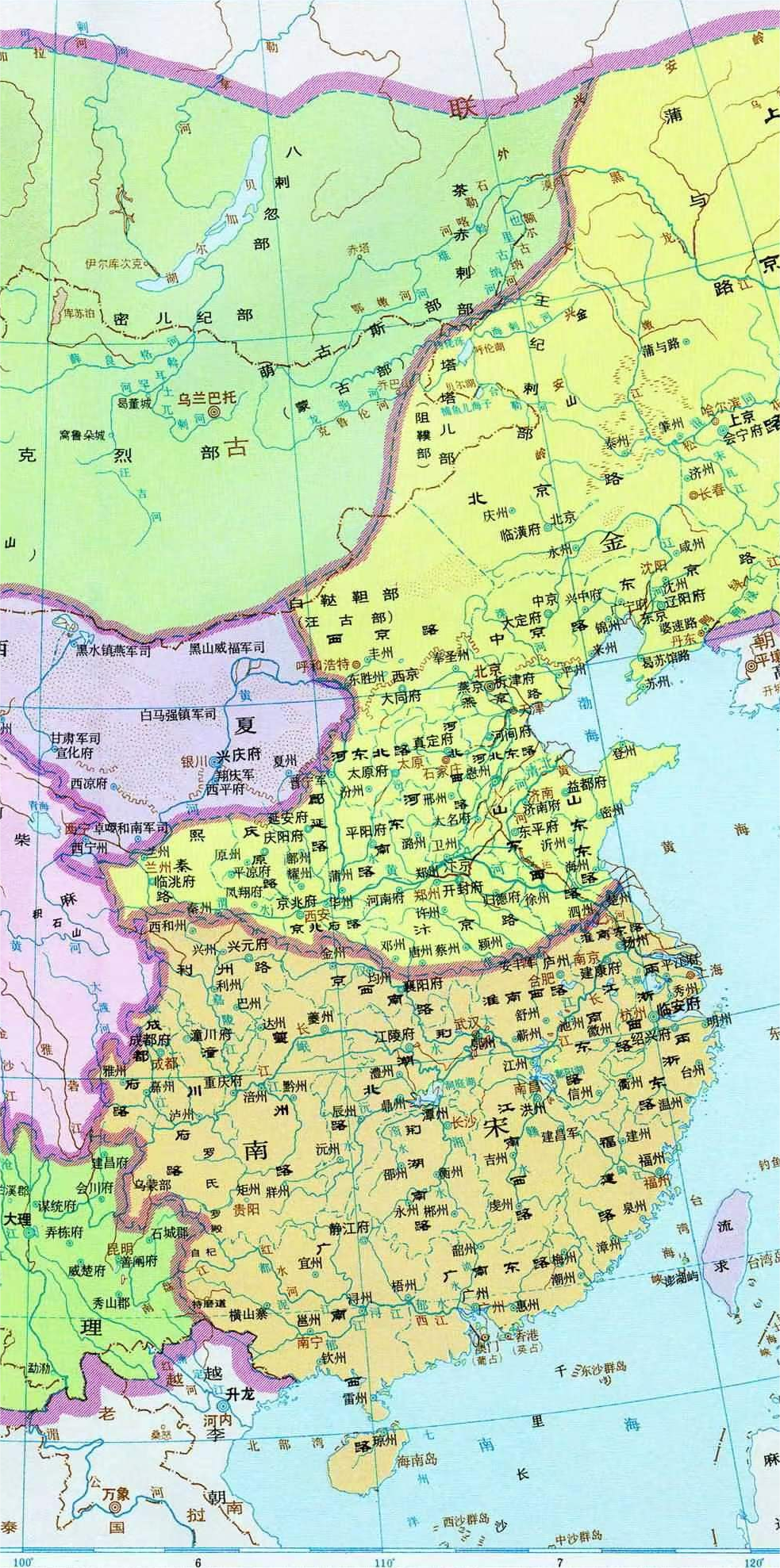 公元1142年,宋金形势图.(图片来源:谭其骧《中国历史地图集》)