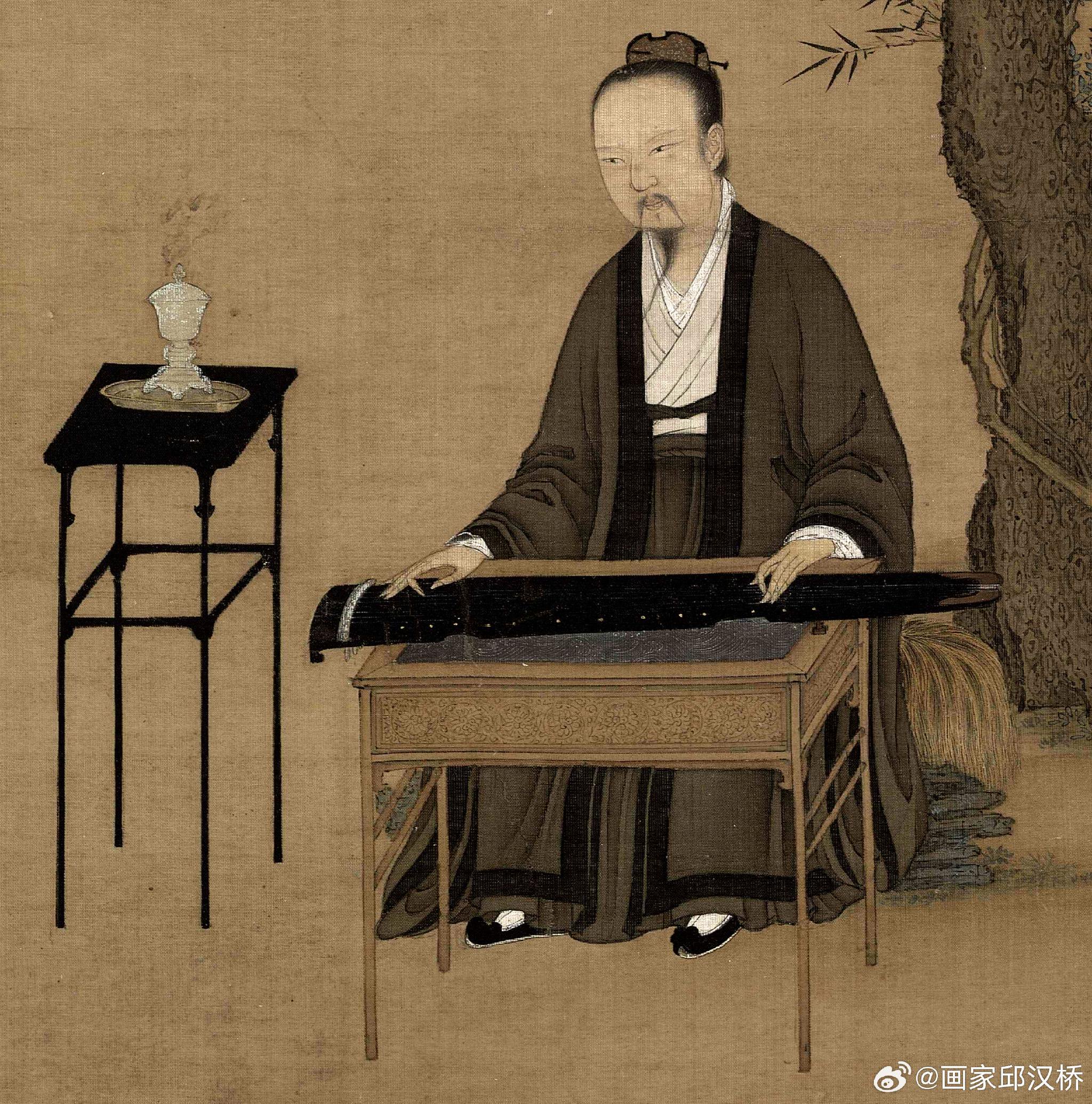 《听琴图》,北宋,宋徽宗赵佶,绢本设色工笔画,纵147.2厘米……|正中|松下|松竹|神态_新浪新闻