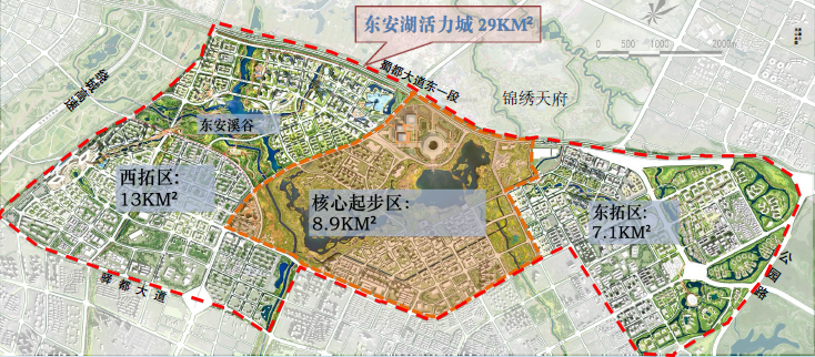 事实上,核心起步区仅占整个东安湖活力区规划面积的30%,新拓区仍有