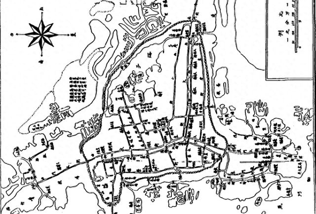 民国兴化县城图,图源自《民国续修兴化县志》,民国三十二年(1943)年铅