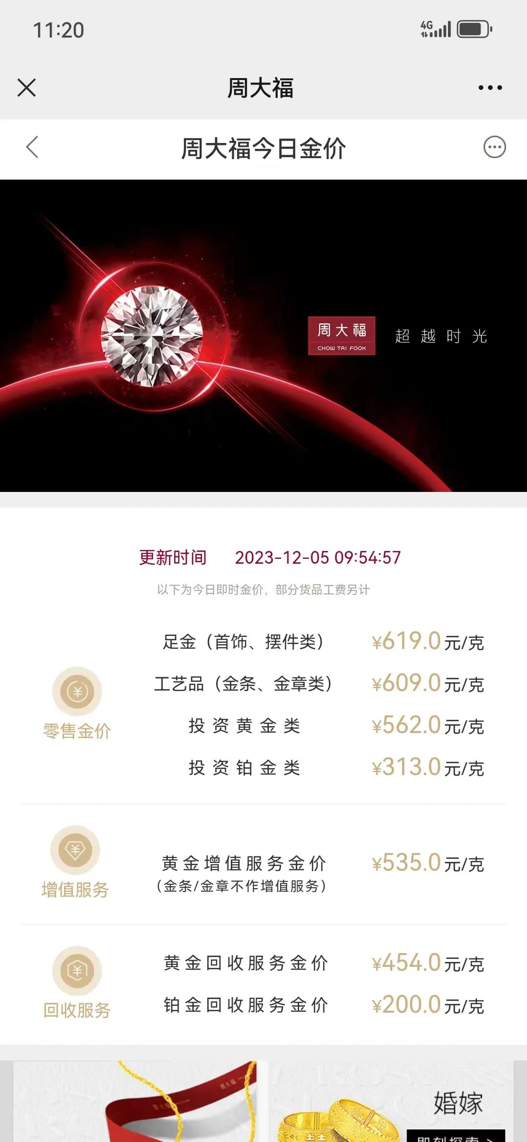 伟德国际周大福现在黄金价格多少钱一克(2025年11月26日)