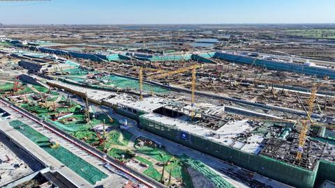 这是雄安新区东西轴线项目片区建设现场(2023年11月23日摄,无人机照片