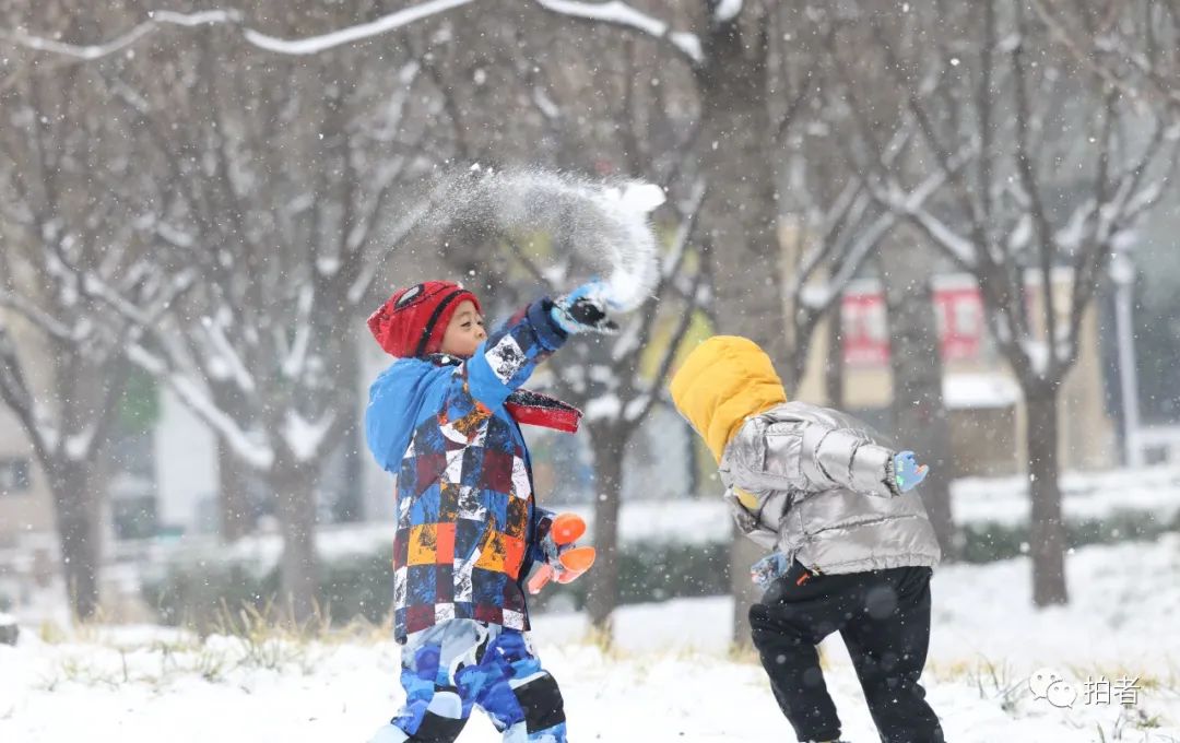 12月13日,石门休闲公园,小朋友们在雪中打雪仗.