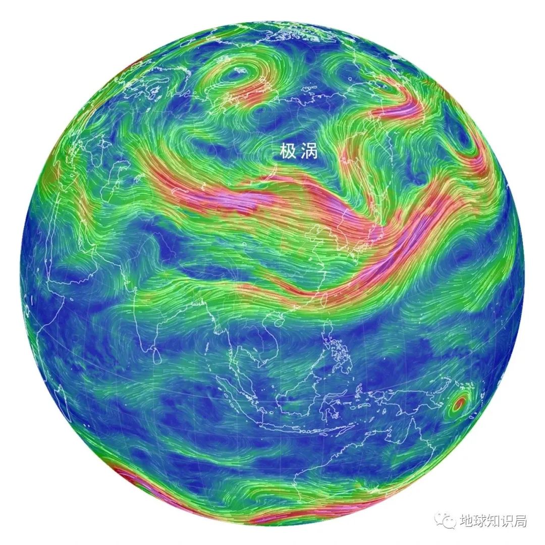 12 月 7 日 8 时的 500hpa 高空风场,可以看到极涡偏向亚欧大陆我国这