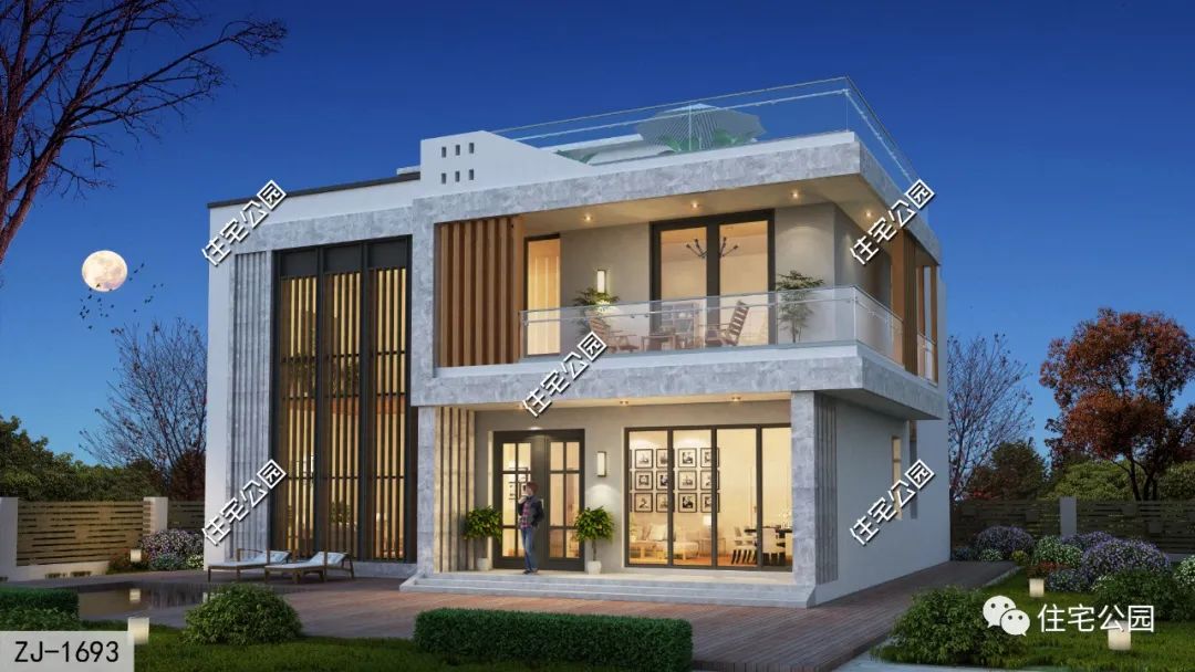 15×13米现代二层别墅,拥有环绕阳台,开放式客厅,50平尊享主卧