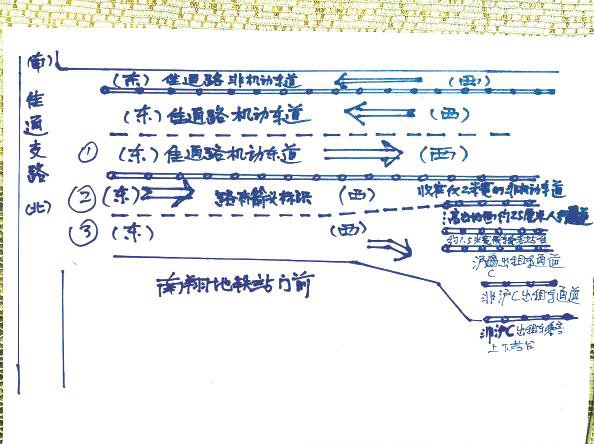 讀者所繪示意圖2號車道上有私家車誤入後倒車駛出唯一一處非機動車