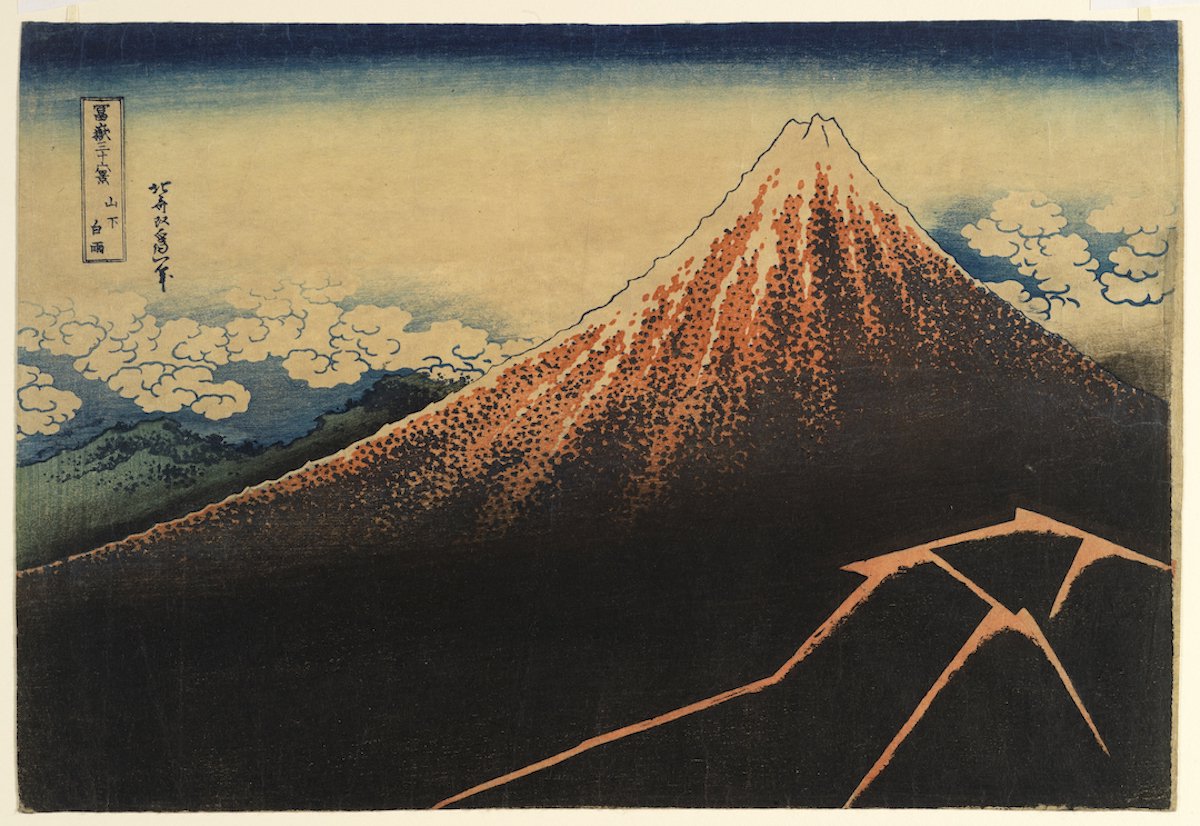 日本有史以来最著名的艺术家之一,山下白雨(暴风雨中的富士山)出自