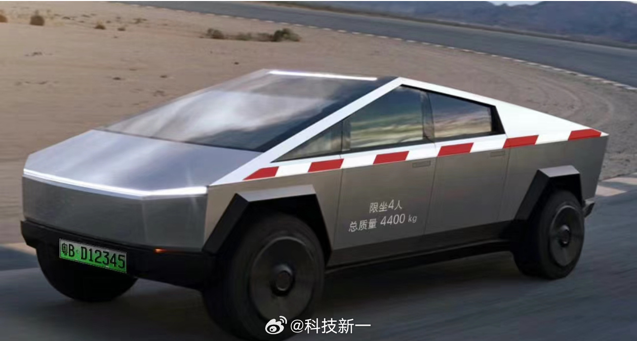 网友恶搞喷了字和反光条的特斯拉cybertruck你们感受一下