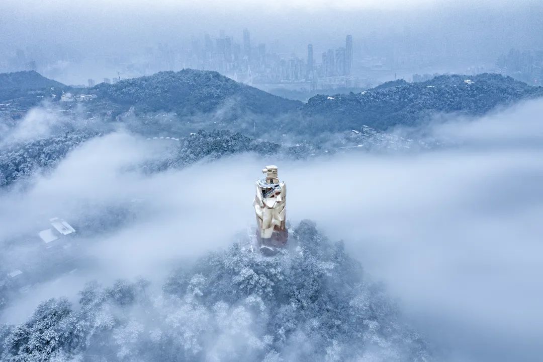 2023年1月,一场大雪,让重庆南山换上了银装,云海之上的大金鹰观景台