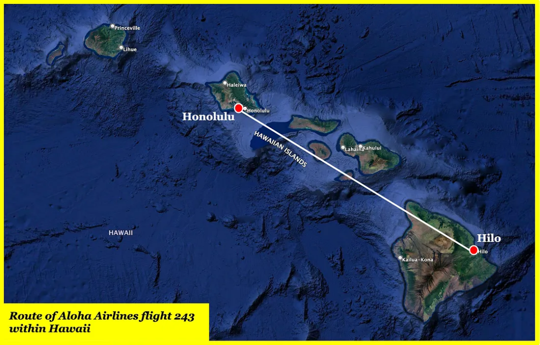 飞机从夏威夷的希洛(hilo)出发,飞往檀香山(honolulu),图片来源:参考