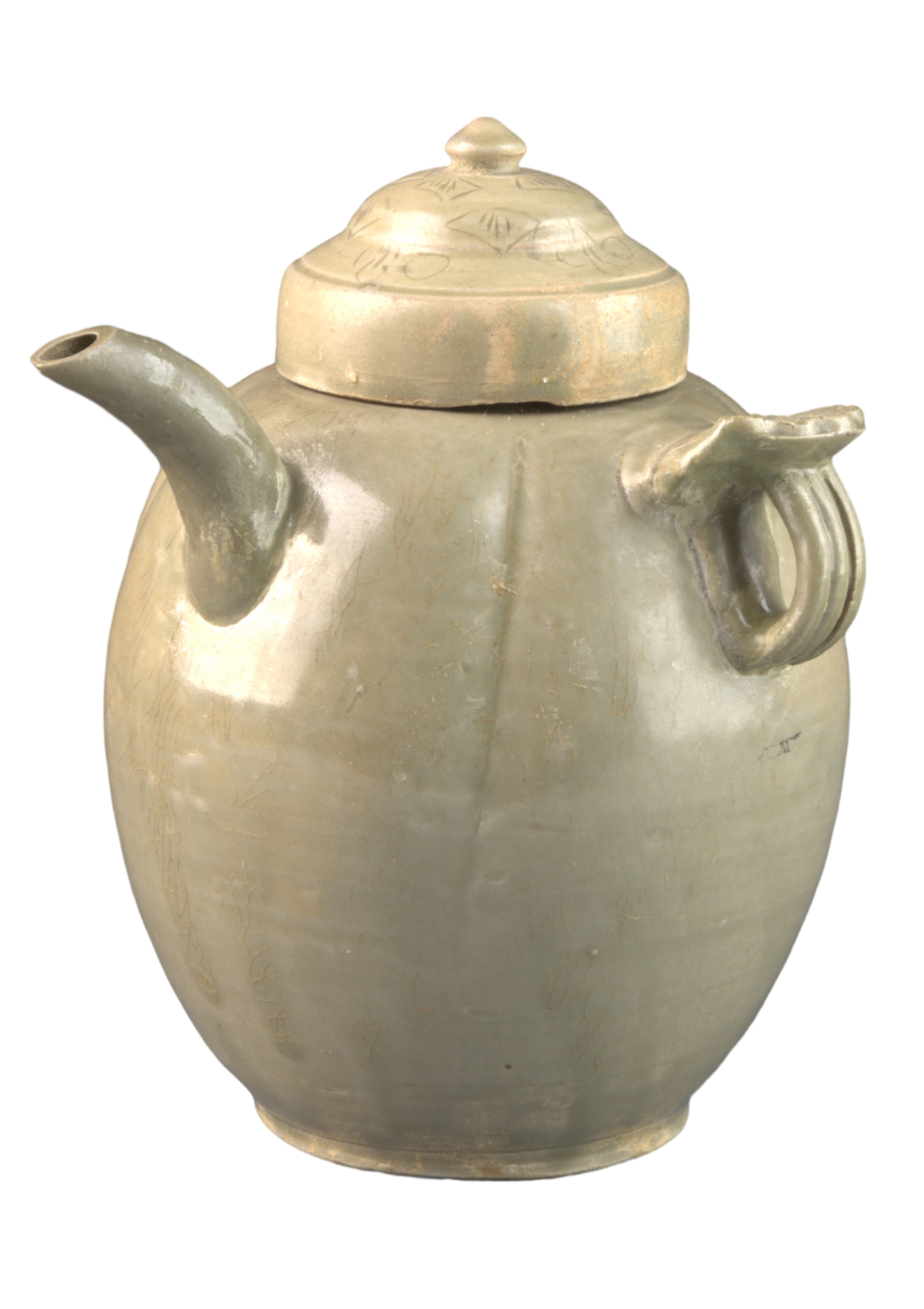 唐&nbsp; 越窑青瓷瓜楞形执壶 口径5.5cm 底径8.0cm 高18.5cm