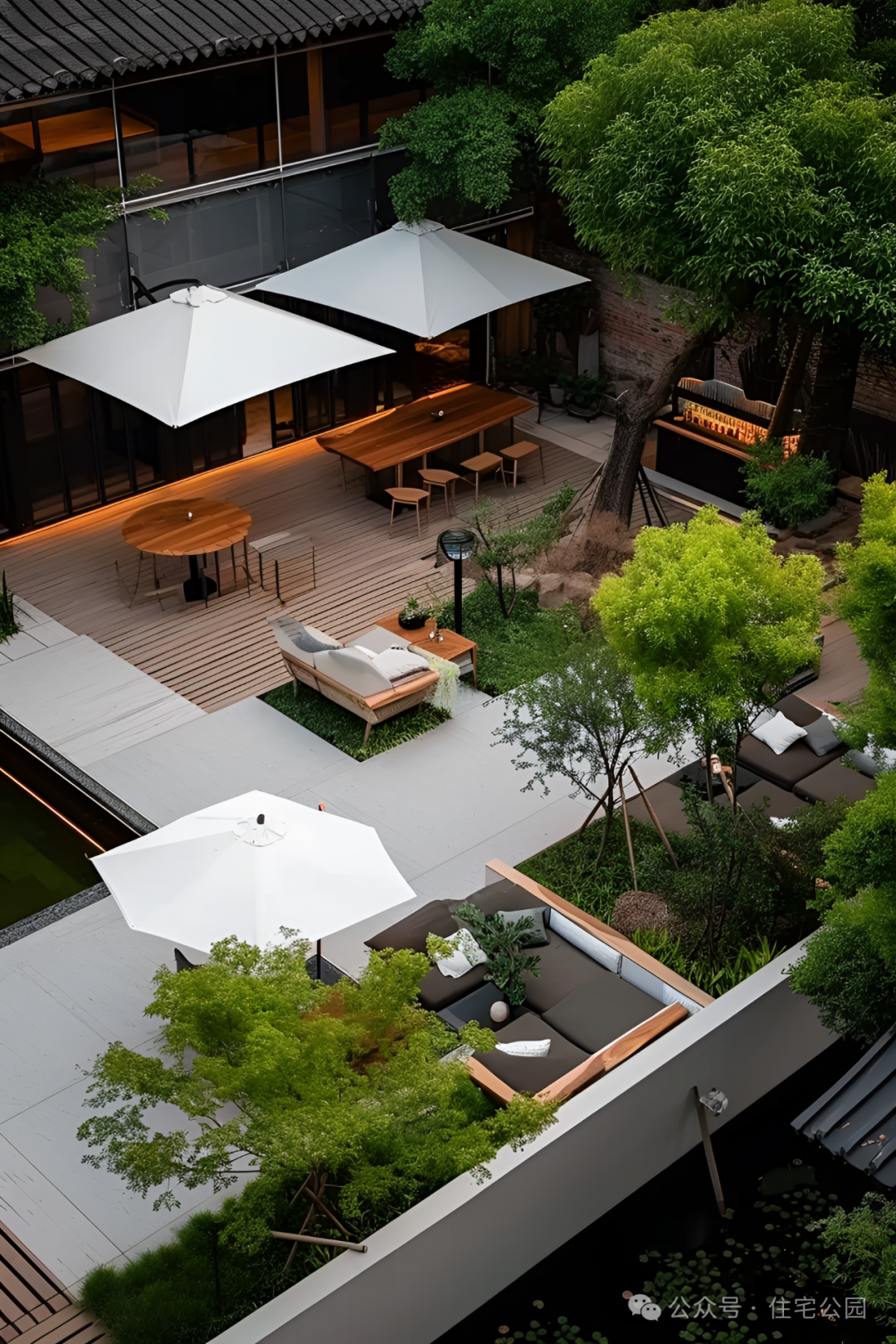 郁郁葱葱的绿树映照出淡然的生活品味,徜徉现代庭院里,在清新的环境中