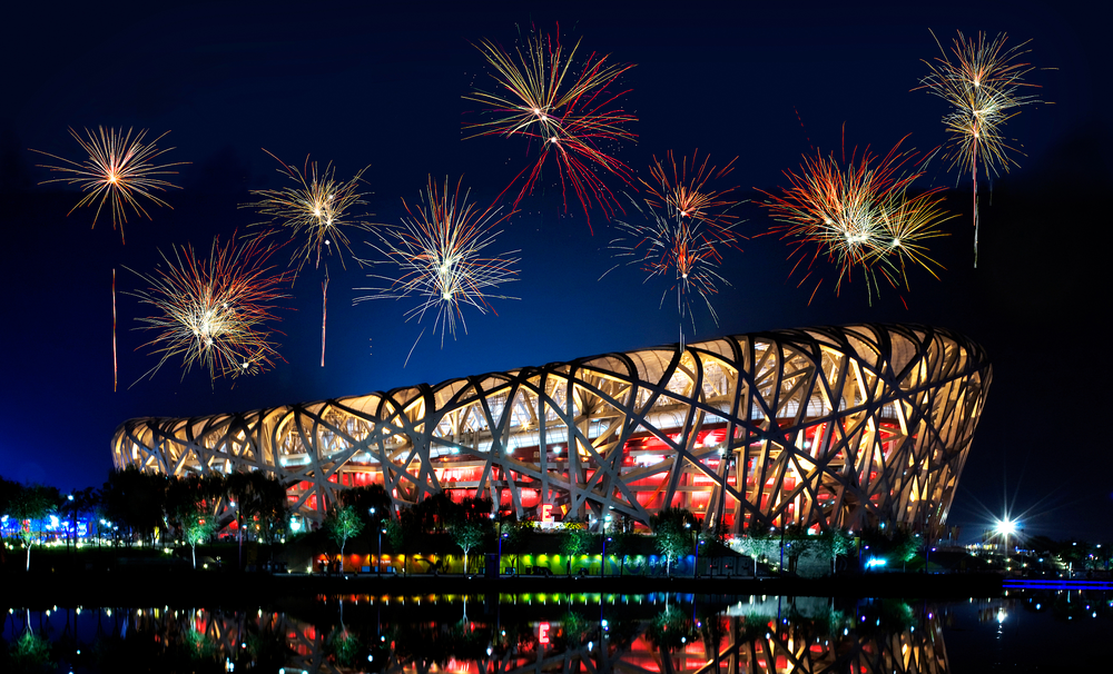 北京奥运会烟花夜景,图源视觉中国