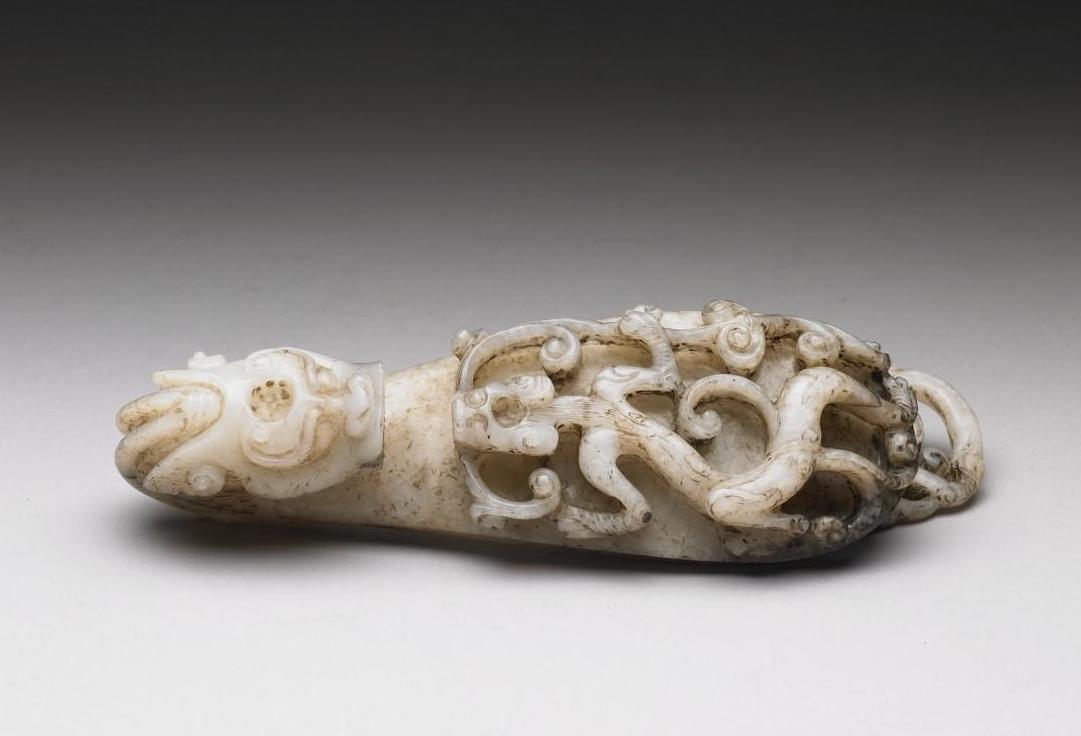 龙纹玉带钩 元,玉石器&nbsp;台北故宫博物院藏