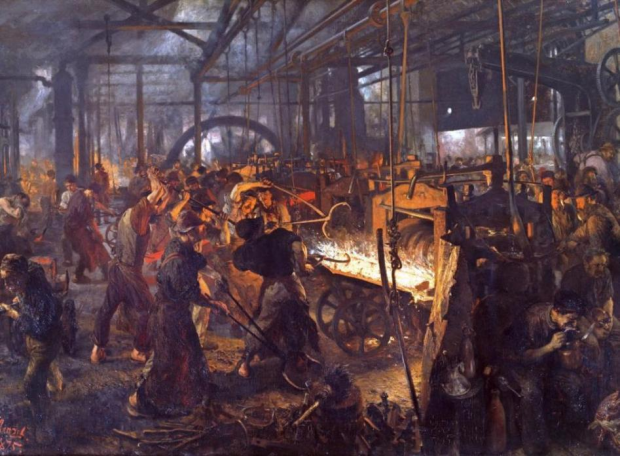 图11 门采尔《轧铁车间》(1875)