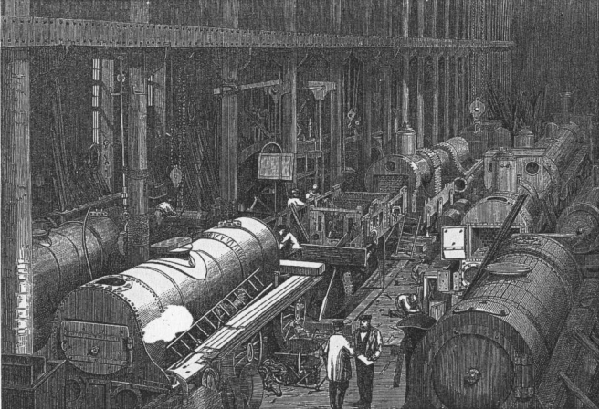 图23 斯蒂芬孙（Stephenson）的蒸汽机车制造厂（1864）