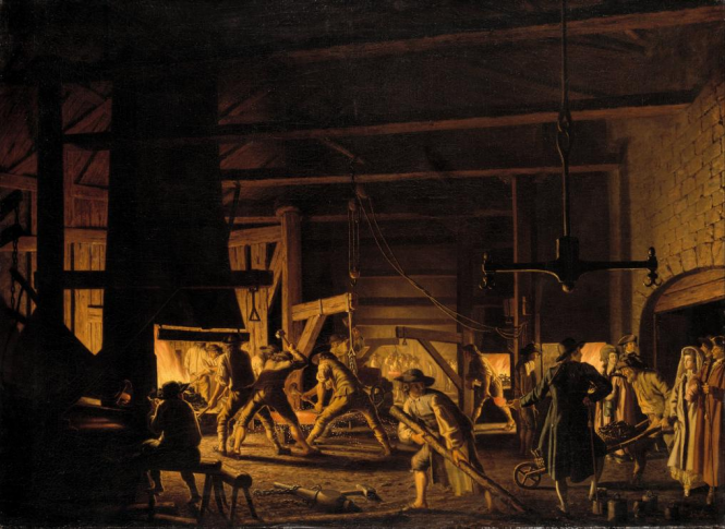 图9 希洛斯特罗姆《索德福斯的工人们奋力锻造铁锚》（1782）
