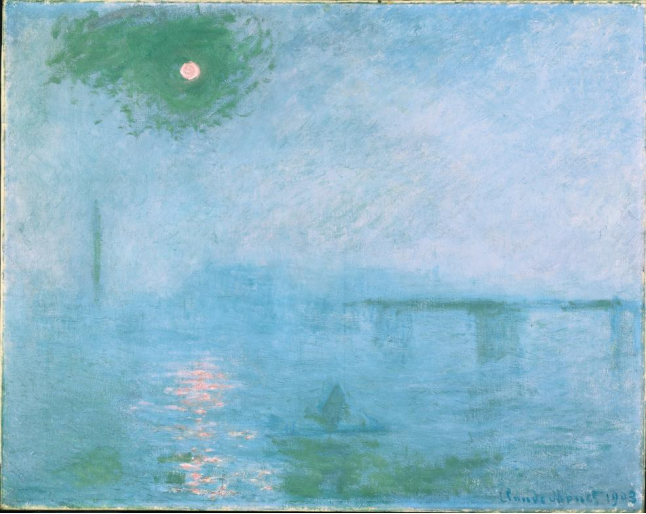 图18 莫奈《查令十字大桥，泰晤士河上的雾》（1903）