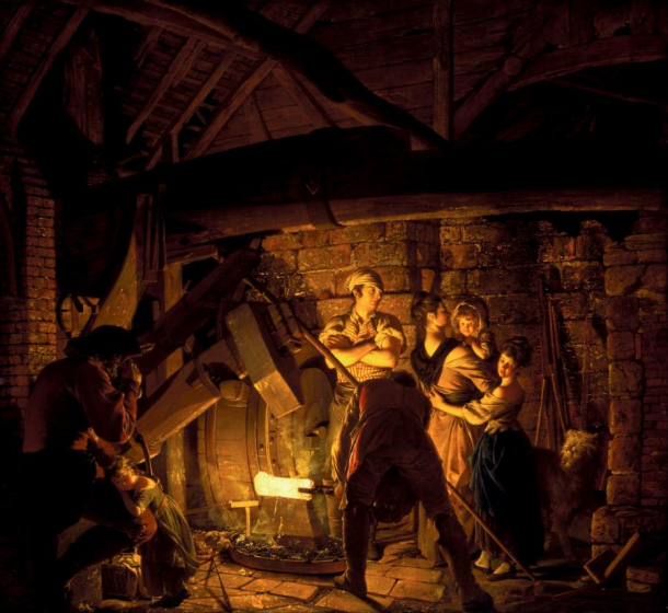 图6 赖特《铁匠作坊》（1772）