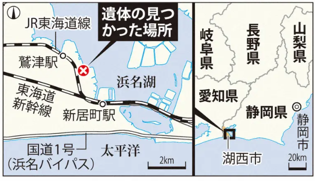 遗体发现地地图,图源:日本每日新闻