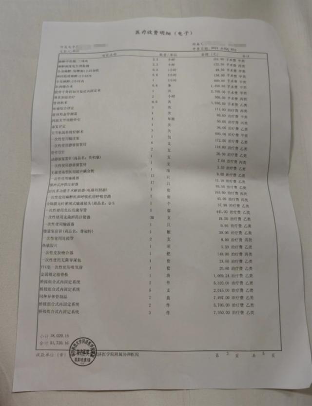 阿乐的医药费清单(图片来源于受访者)
