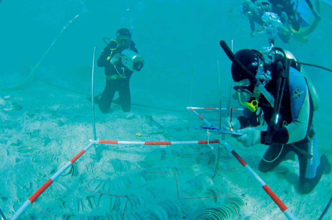 西沙华光礁i号南宋沉船水下考古现场.图/国家文物局考古研究中心供