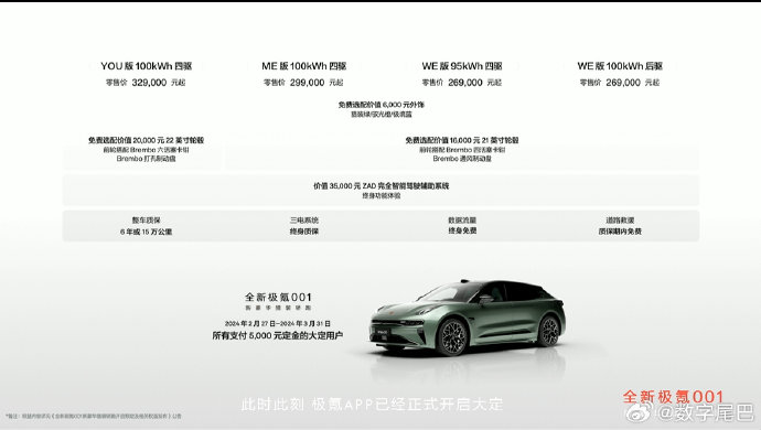 全新极氪 001 价格公布了 269000 起!-新浪汽车