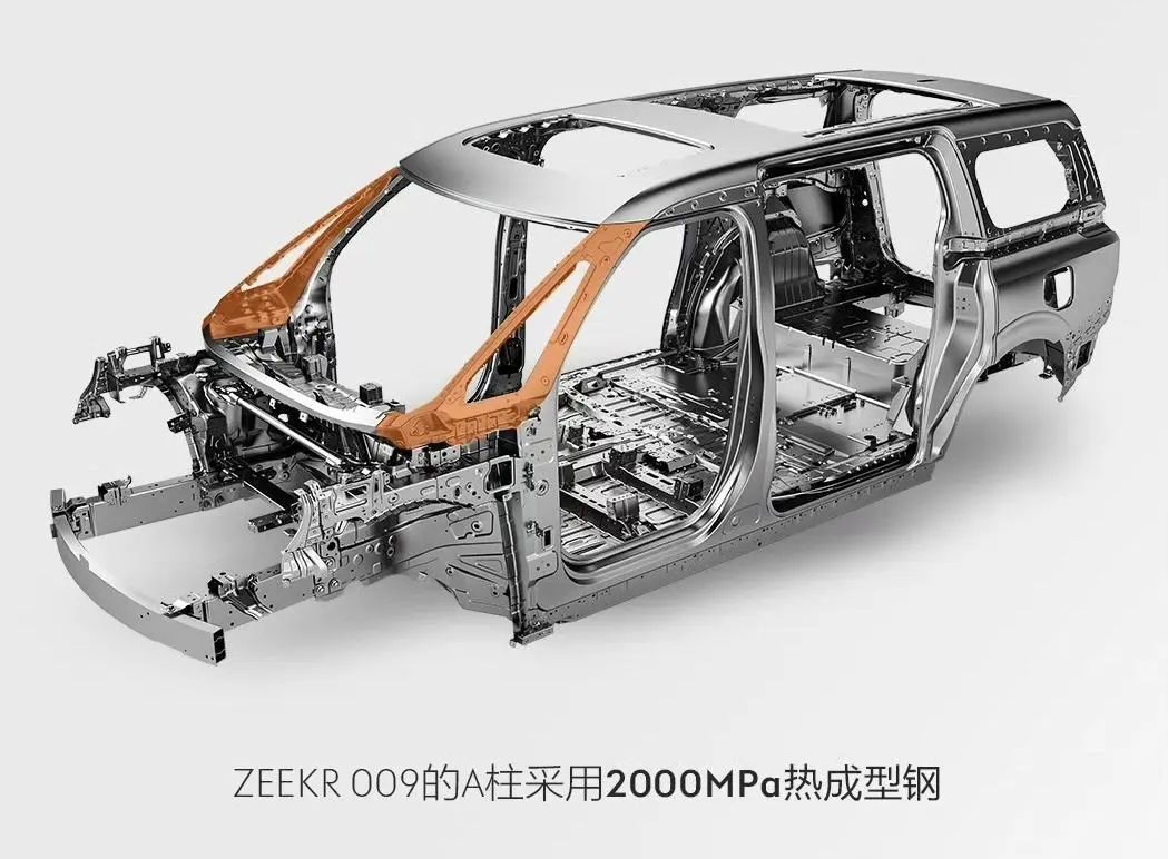 浩瀚平台打造,全车结构强度极高,双a柱均采用2000mpa超高强度热成型钢