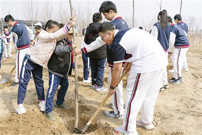 植树节来临之际,昨日,天津外国语大学,天津市环湖中学和天津市河西区