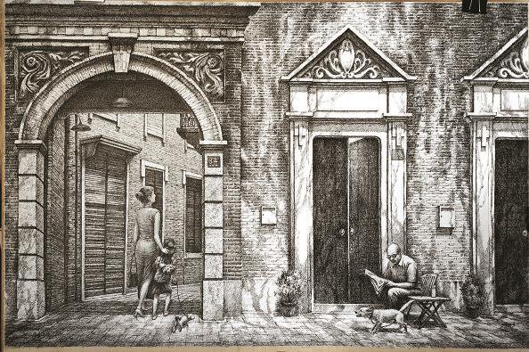 阳光石库门(钢笔画)