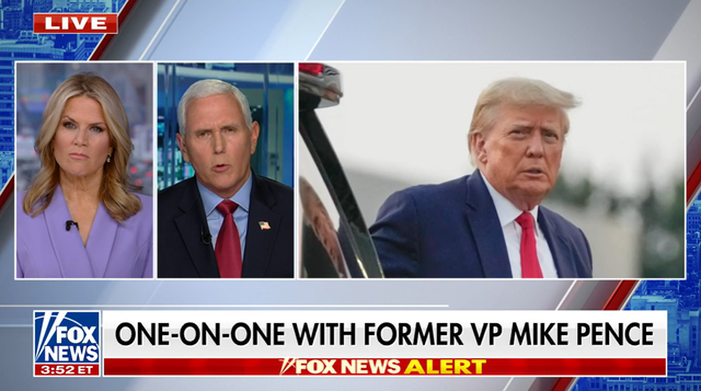 当地时间15日，彭斯（中）接受福克斯新闻采访时称，不会在2024年美国大选中支持特朗普 图源：福克斯新闻网视频截图