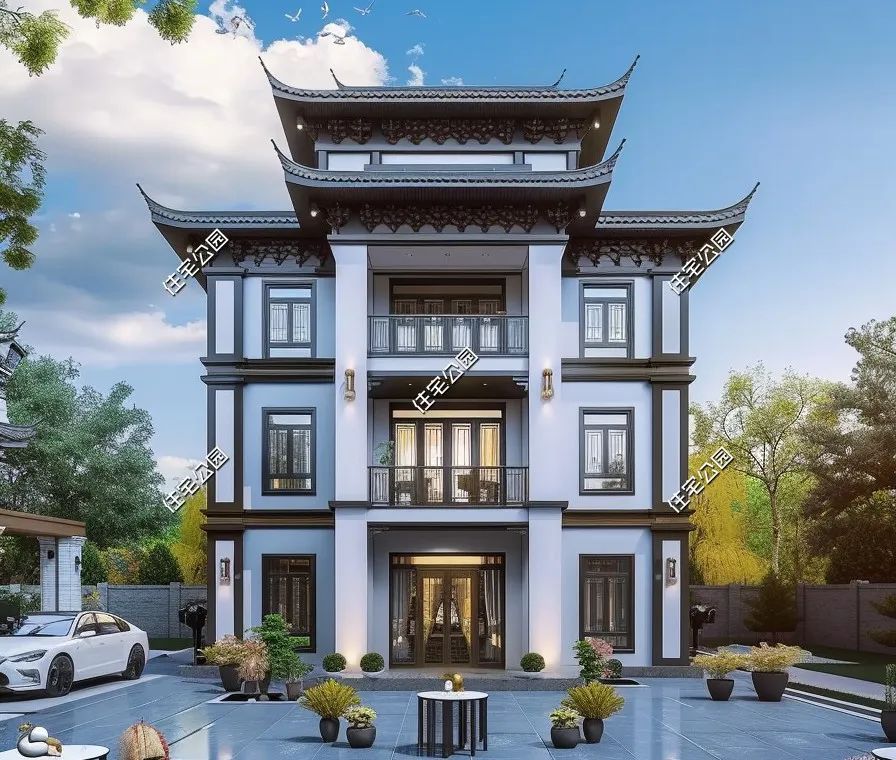 13×11米新中式别墅,客厅大到能踢球,夹层设计娱乐室,30平的套房更吸