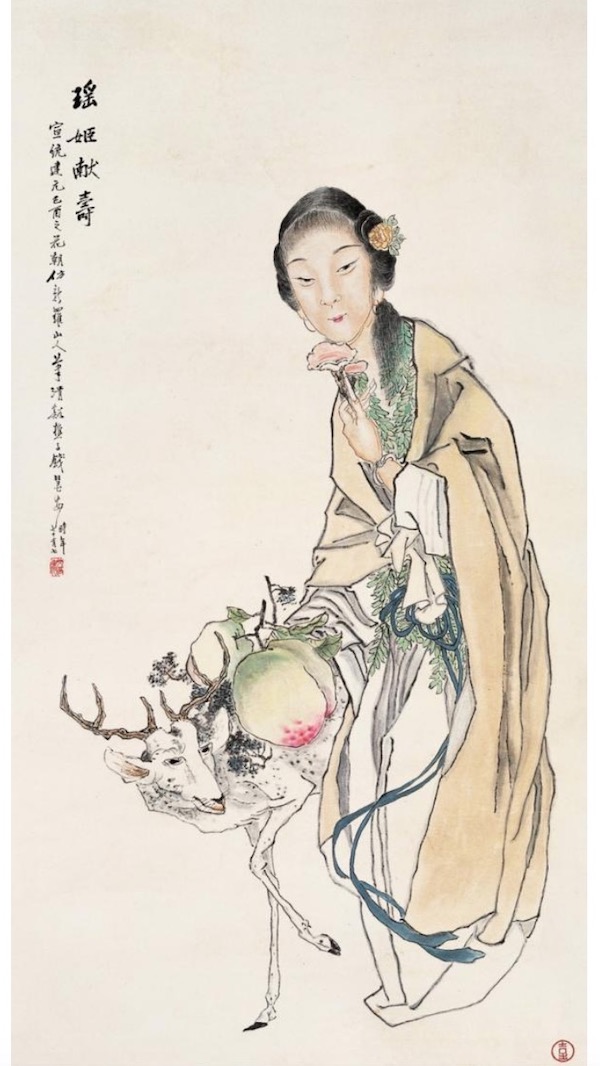 钱慧安七十七岁作《瑶姬献寿》图