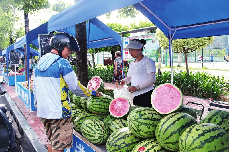 五象大道五象岭沿线的便民市场为市民生活提供便利，吸引顾客前来选购。（莫嫦俏 摄）