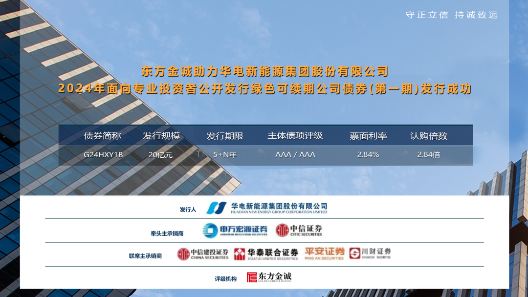 东方金诚助力华电新能源集团股份有限公司2024年面向专业投资者公开