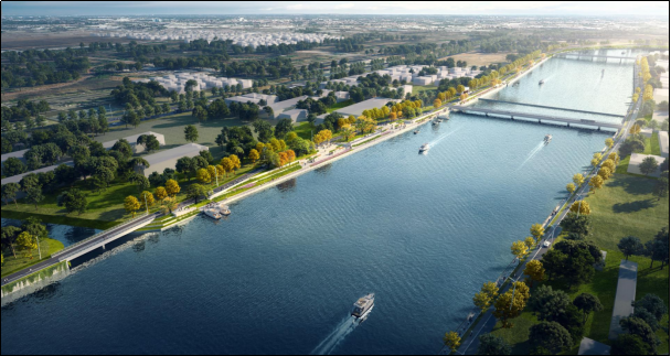 图↑雁栖河汇入口处河道效果图↑驳岸节点效果图治理展望怀河治理后