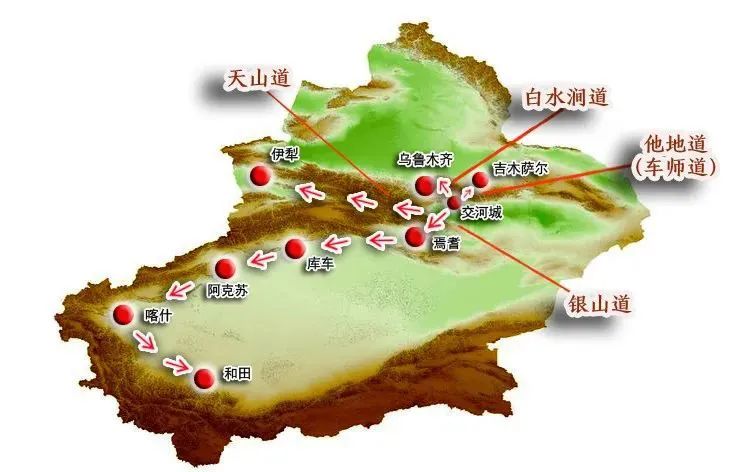地图)打开地图我们就能知道,吐鲁番盆地的北面是连绵高耸的北天山主脉