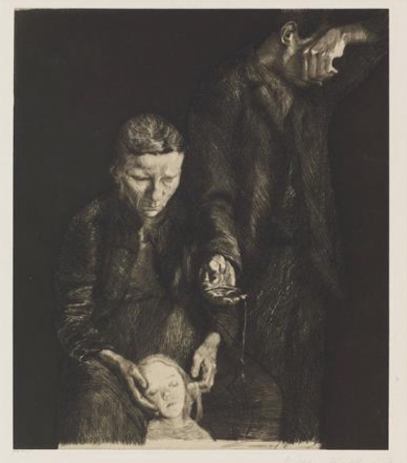 珂勒惠支《受压迫的家庭——贫穷的家庭》，1901年
