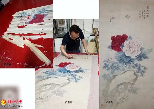 大师,市级非物质文化遗产书画装裱修复技艺传承人杨红江修复中国画