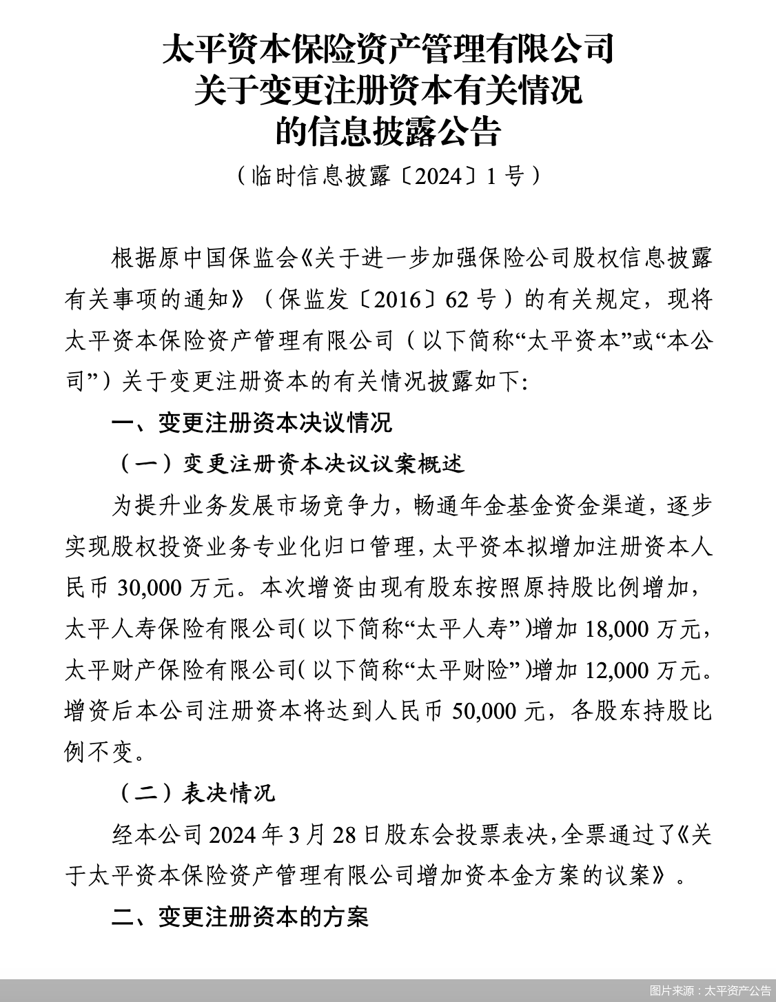 太平资产:公司股东太平人寿,太平财险拟向公司合计增资3亿元|资产