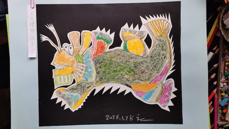 即便是彩色铅笔,红的彩色铅笔画红线,蓝的彩色铅笔画蓝线……线线分明