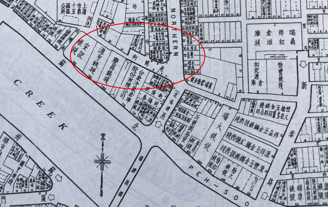 1948年的老闸街位置（出自2008年上海社科院出版社再版《老上海百业指南》）