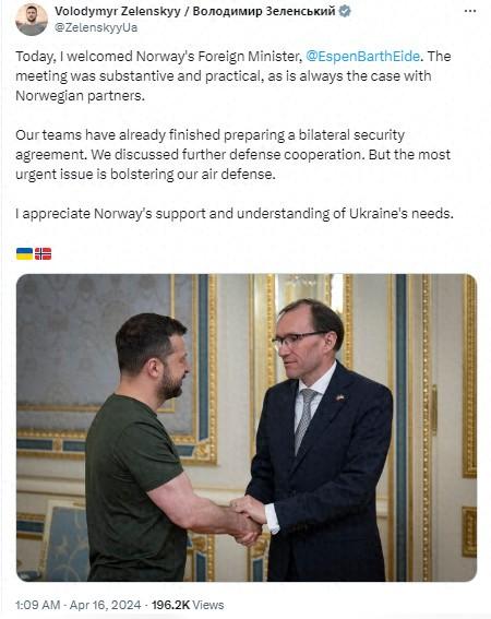 图片来源：乌克兰总统泽连斯基社交媒体账号截图